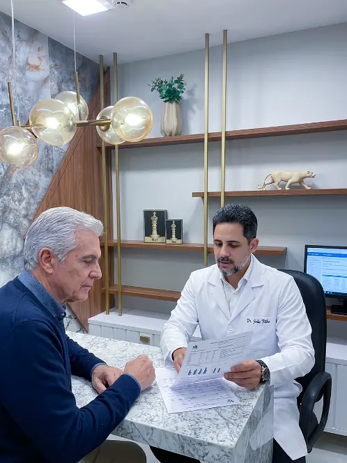 Dr. João Filho explicando um exame ao paciente